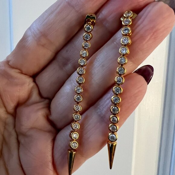 Gold Tone Bezel Set CZ Dangle Drop Earrings - Picture 5 of 5